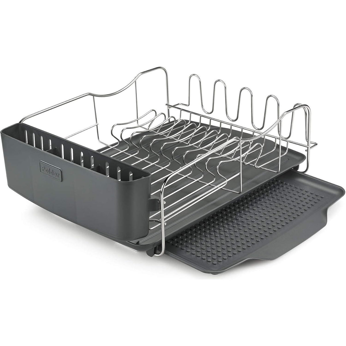 Polder Fold Away Space Saving Stainless Steel Dish Rack with Silicone Drying  Mat 