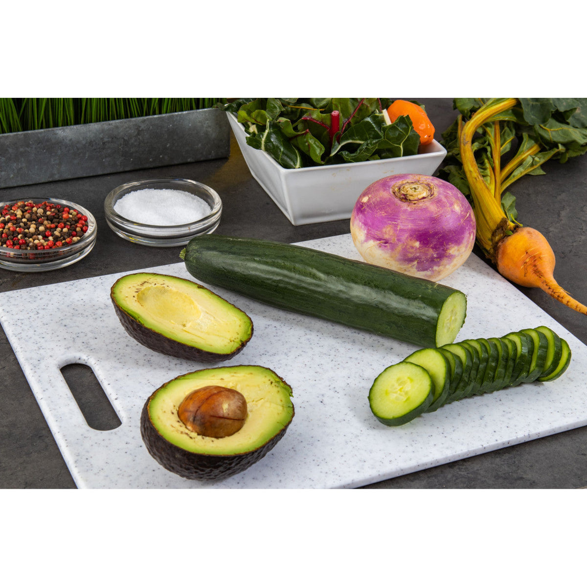 Cutting Board for Kitchen Dishwasher Safe, Wood Fiber Cutting Board,  Eco-Friendly, Non-Slip, Juice Grooves, Non-Porous, BPA Free, Natural Slate  