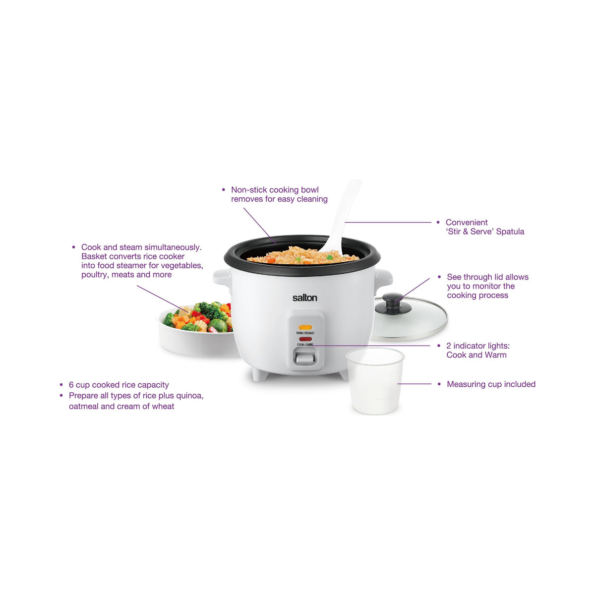 Salton Automatic 6-Cup Rice Cooker White