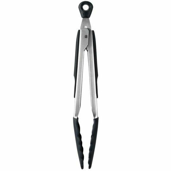 Tovolo Kitchen Cooking Stainless Steel Tongs 9 inch & 12 inch with Silicone Grip & Easy Lock Mechanism for Serving, Salad, and Ice, Set of 2, Charcoal
