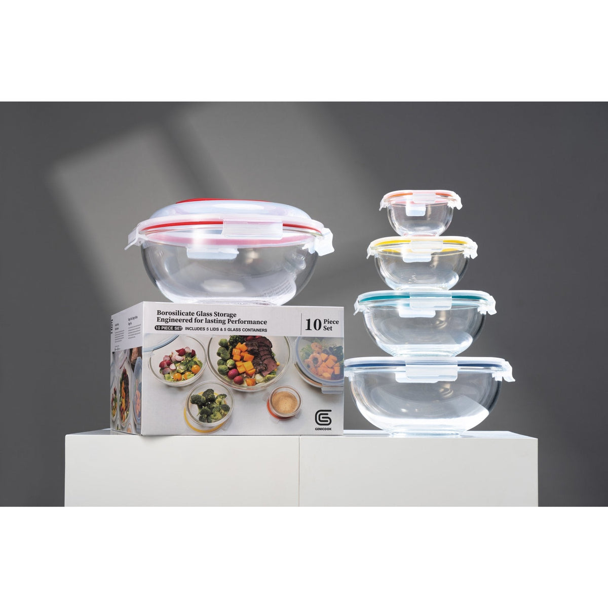 Clear Glass Prep Bowl Set with Lids. Set of 4 Bowls/3Lids.