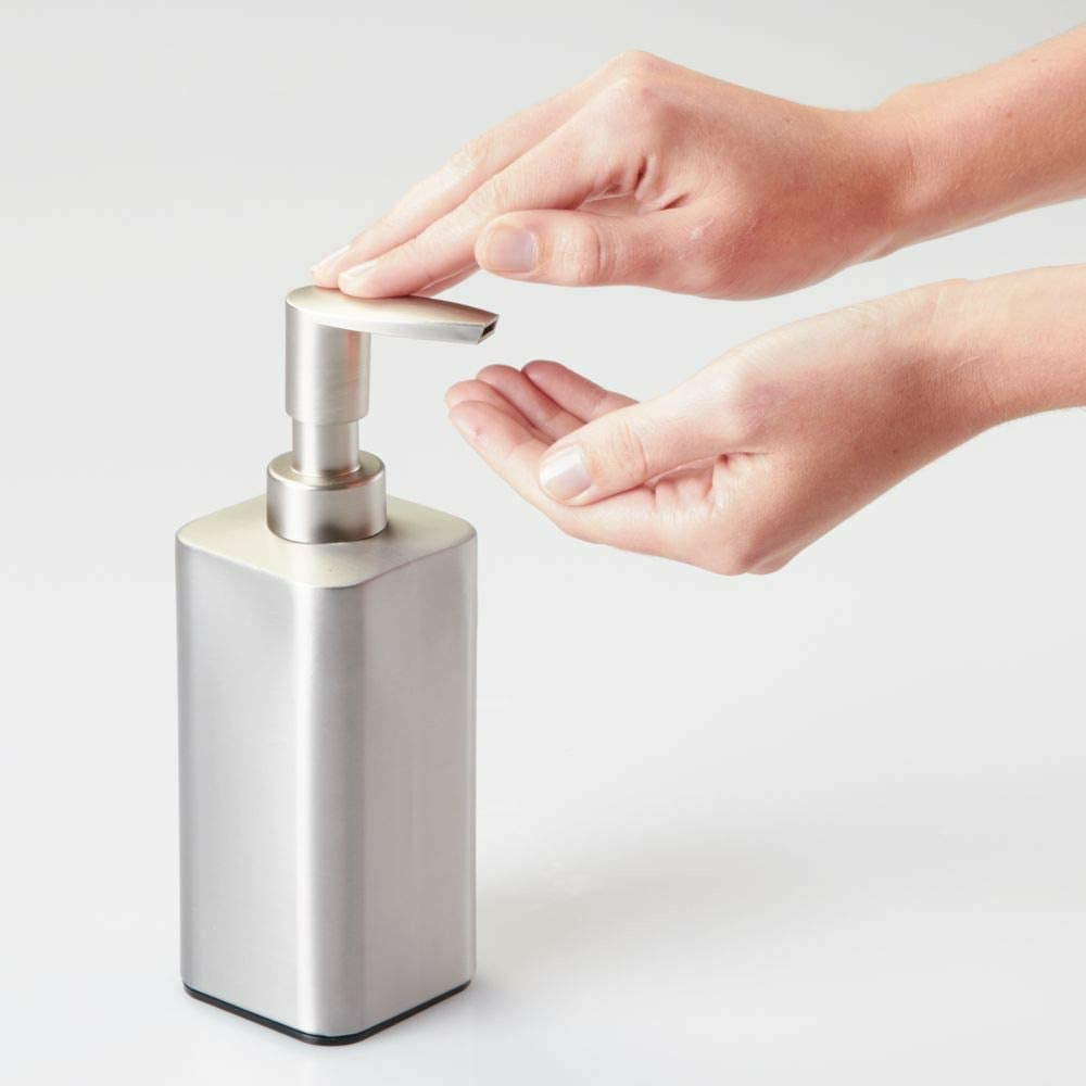 oxo easy press stainless steel soap dispenser, 3-1/4 diam. x 8 h 