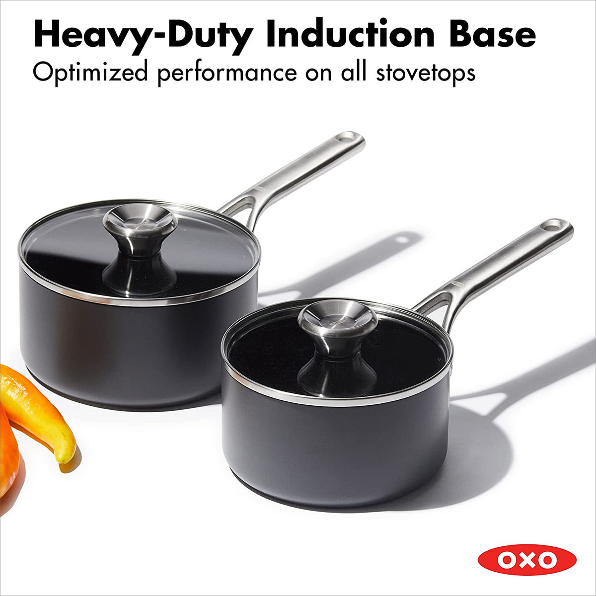 OXO Mira 3-Ply Stainless Steel Saucepan Set, 1.6 Qt And 3.25 Qt