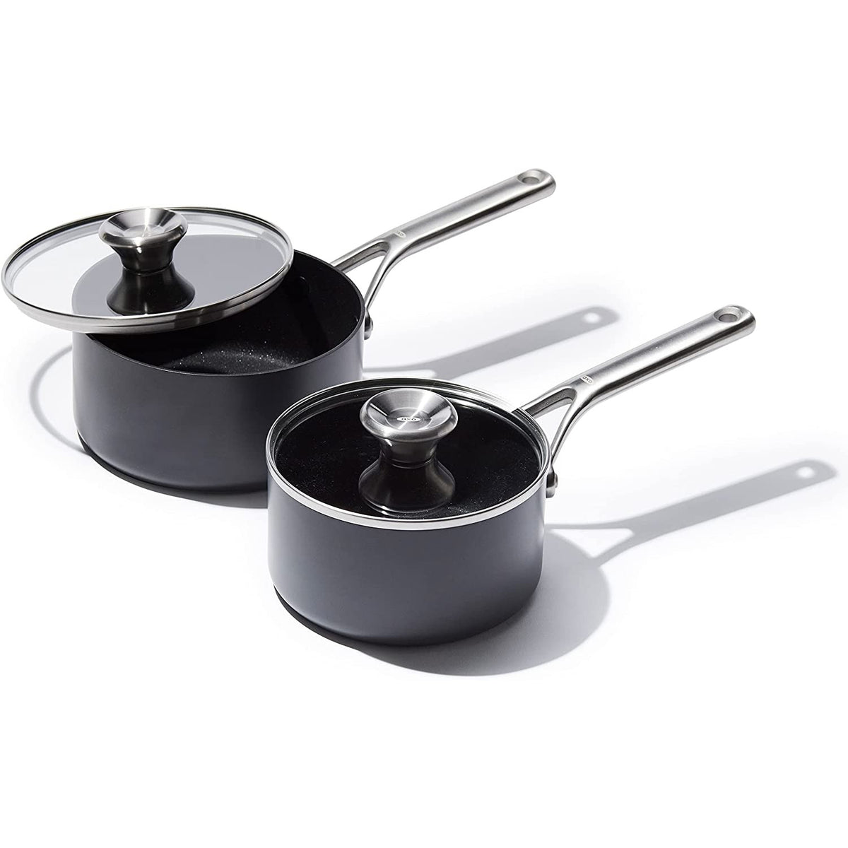 Chatham Black Ceramic Nonstick 1-Quart and 2-Quart Saucepan Set with Lids