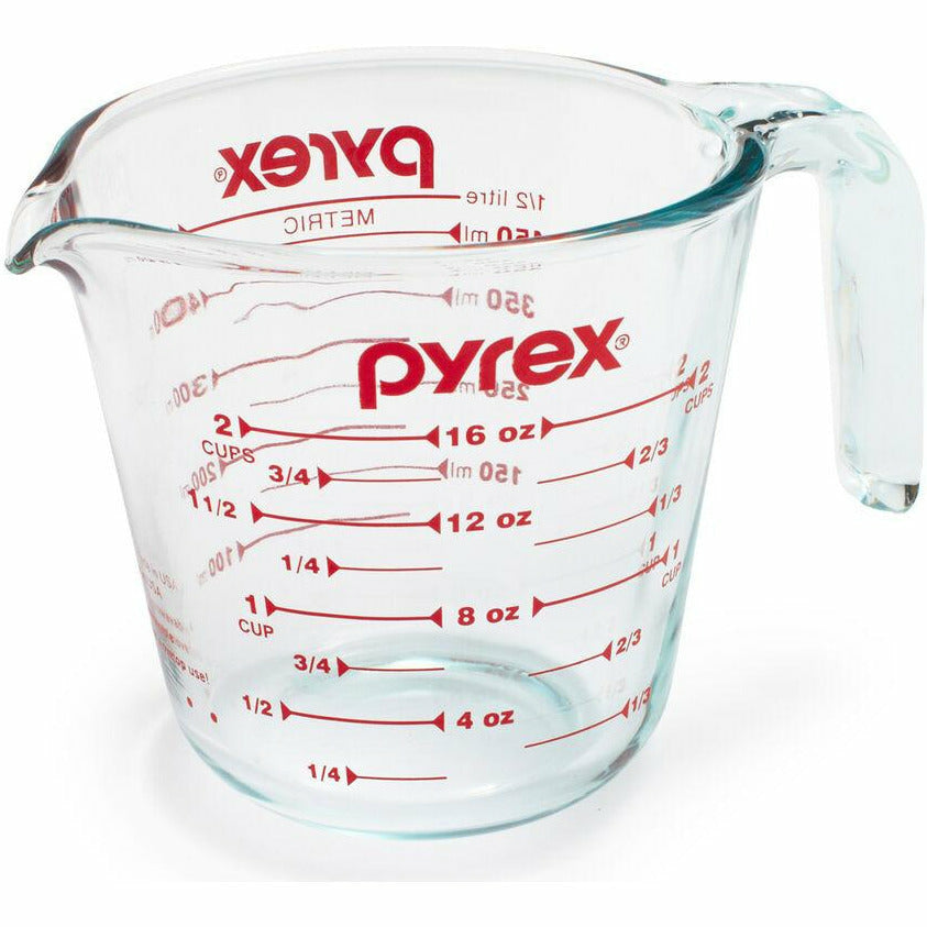 Pyrex 4 Cup/1 Quart Glass Measuring Cup Red Lettering Open Handle