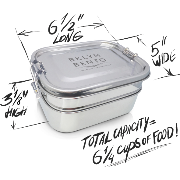 Bklyn Bento Peace & Love from Brooklyn, N.Y. Stainless Steel Food Container & Condiment Holder | Leak Proof Silicone Lid | Metal Lunch Box | Bento Box