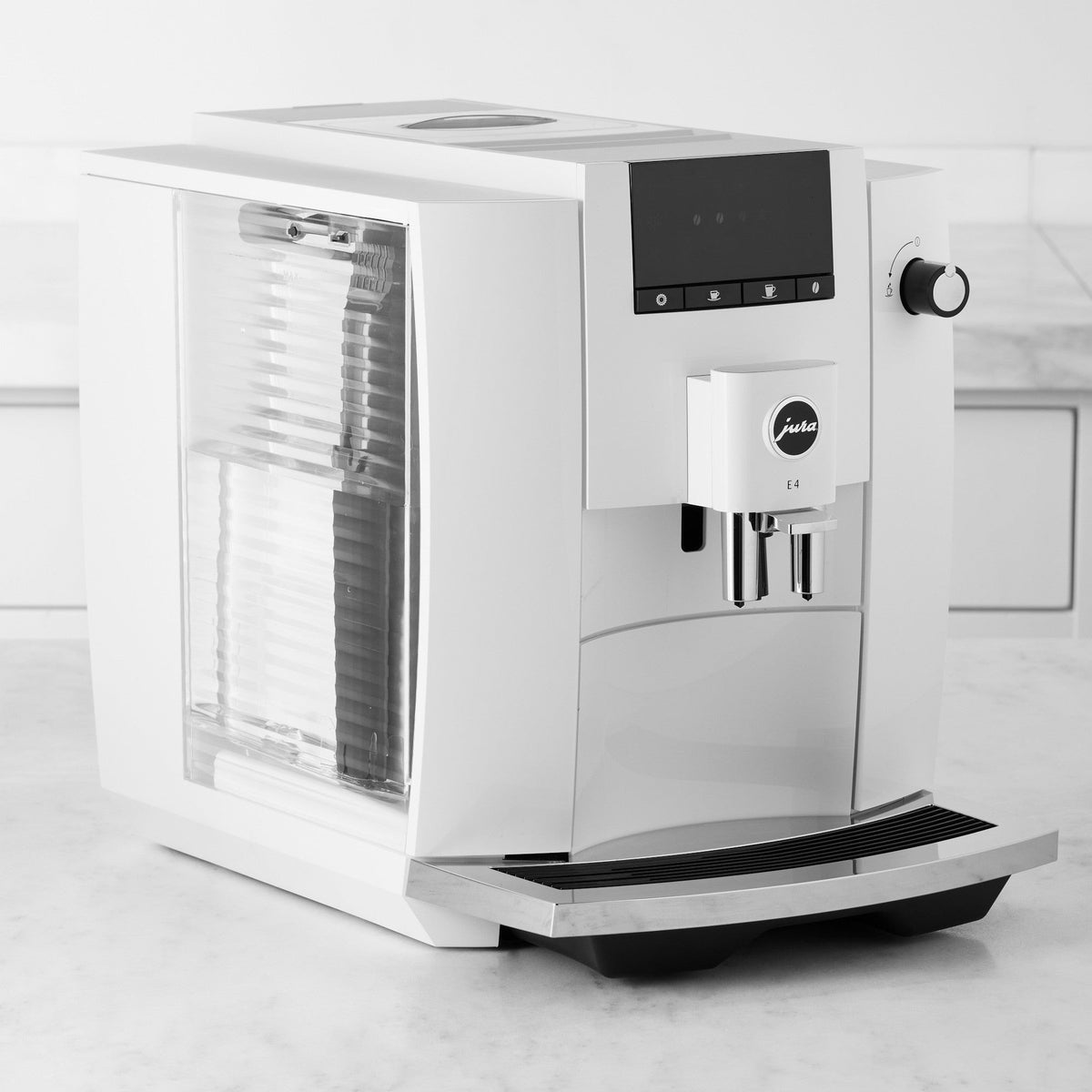 Jura Máquina de café automática E4 (blanco piano) con filtración de agua  CLEARYL Smart+, 6 tabletas de limpieza y café de grano entero East Coast