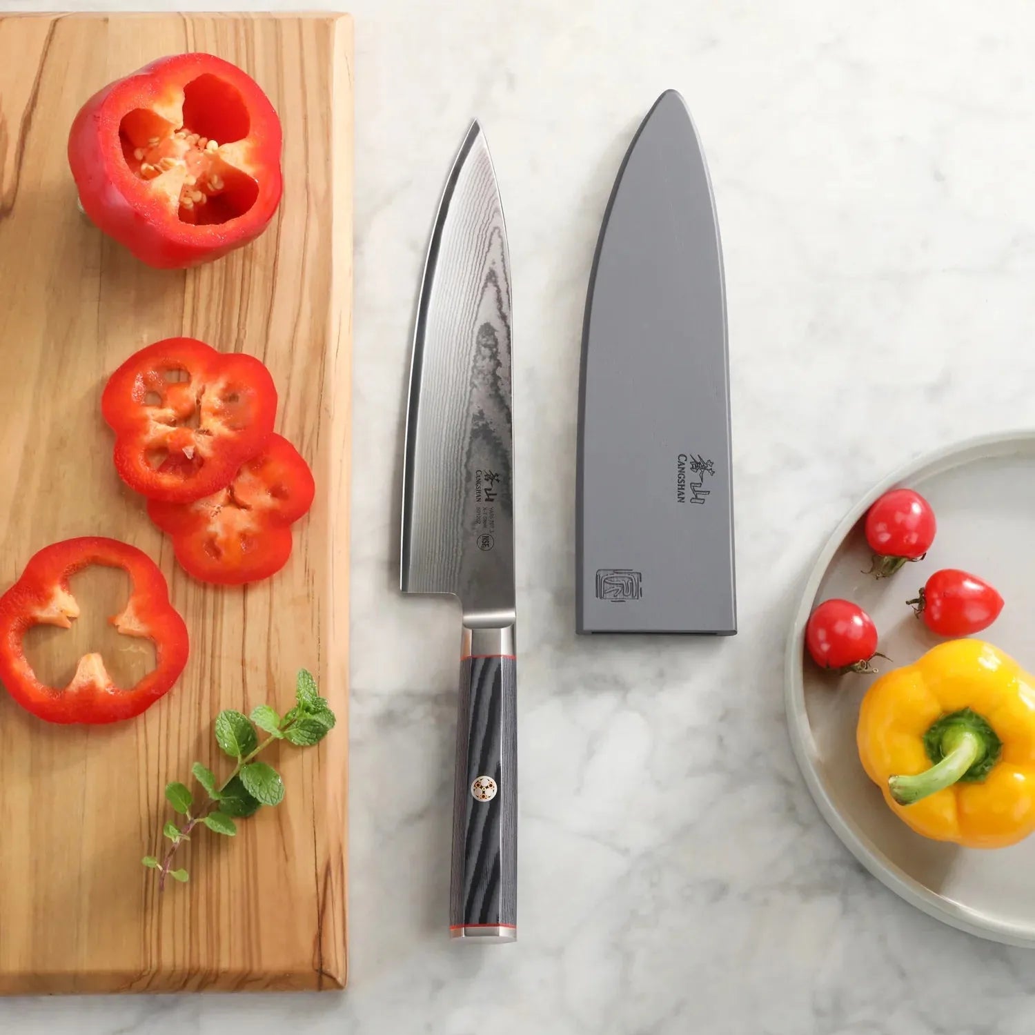 YARI Series 6-inch Chef's Knife with Sheath, X-7 Damascus Steel, 501219