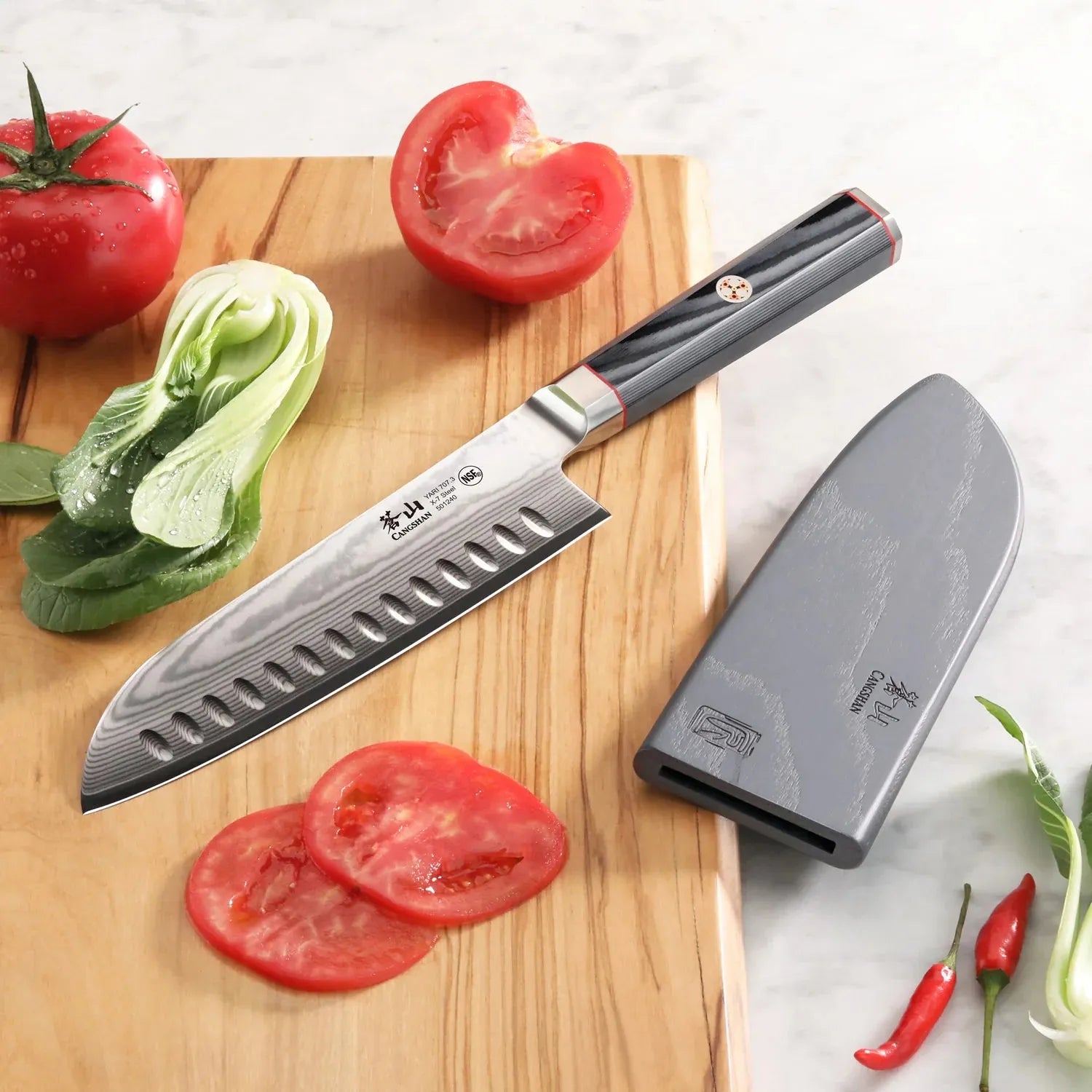 YARI Series 6-inch Chef's Knife with Sheath, X-7 Damascus Steel, 501219