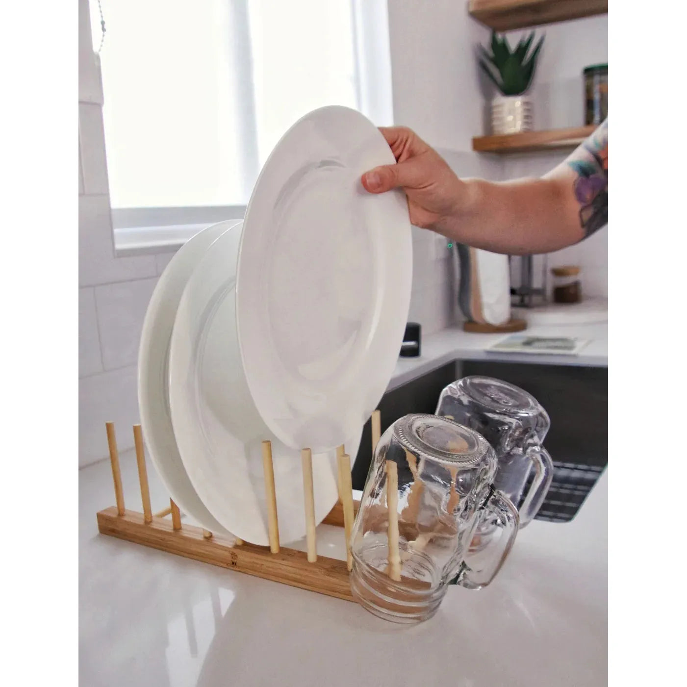 Bamboo Dish Drying Rack with Removable Flatware and Kitchen Knife Holder  Wooden Dish Drainer Rack 2-Tier Dish Holder - China Wooden Dish Rack and  Bamboo Dish Drying Rack price