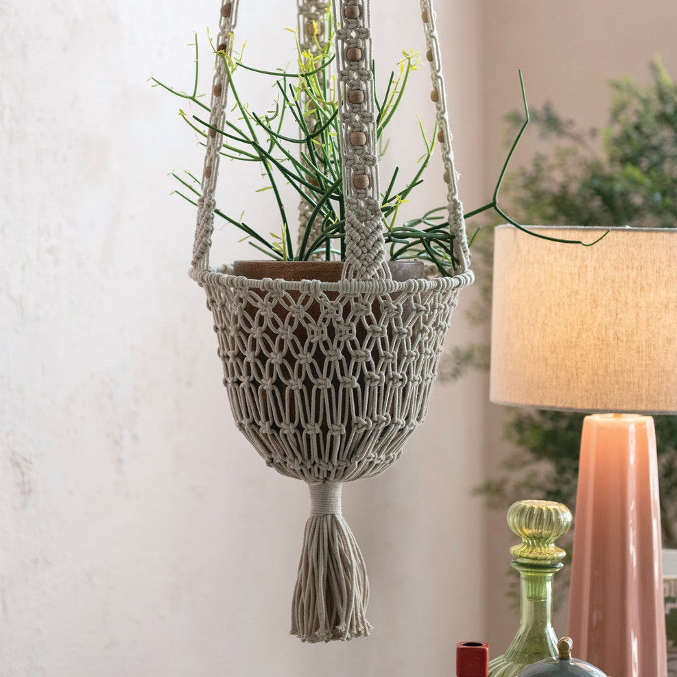 macrame plant hanger with beads pattern Macrame Plant Hanger w/ Wood Beads & Tassel