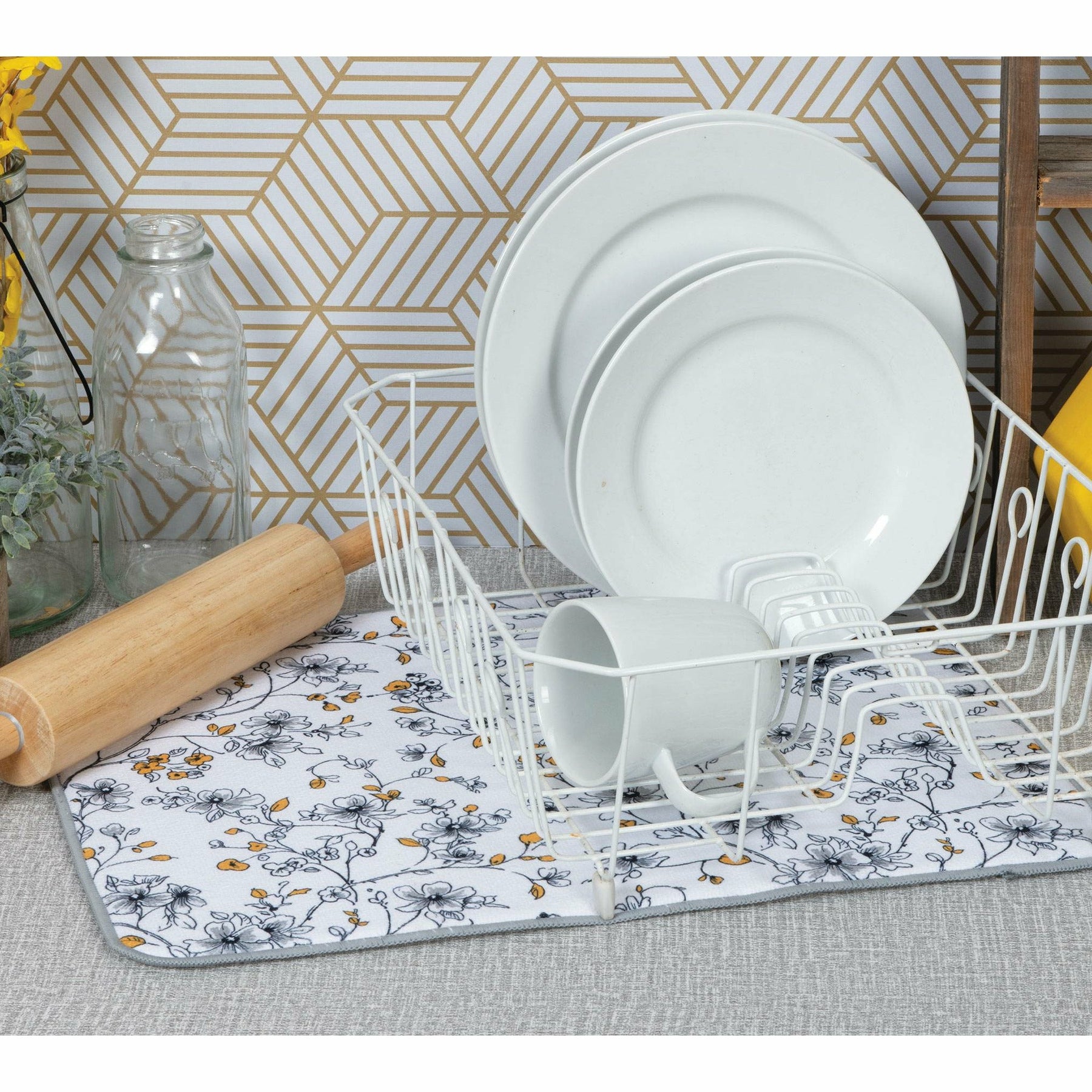 Reversible Dish Drying Mat Absorbent Microfiber Kitchen Stemware Protect 15  x20, 1 - Foods Co.